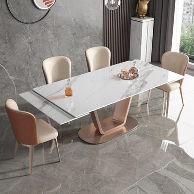 岩板可伸缩折叠餐桌现代简约轻奢多功能餐桌椅组合餐厅小户型家用