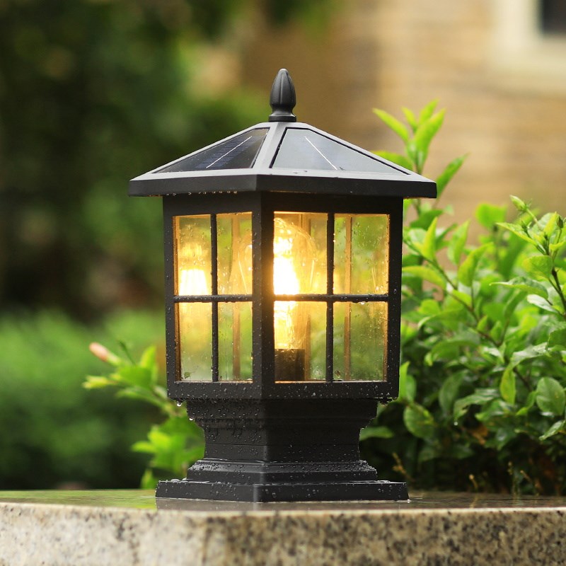 太阳能户外柱头灯新中式室外防水庭院围墙灯别墅大门X口外墙柱子