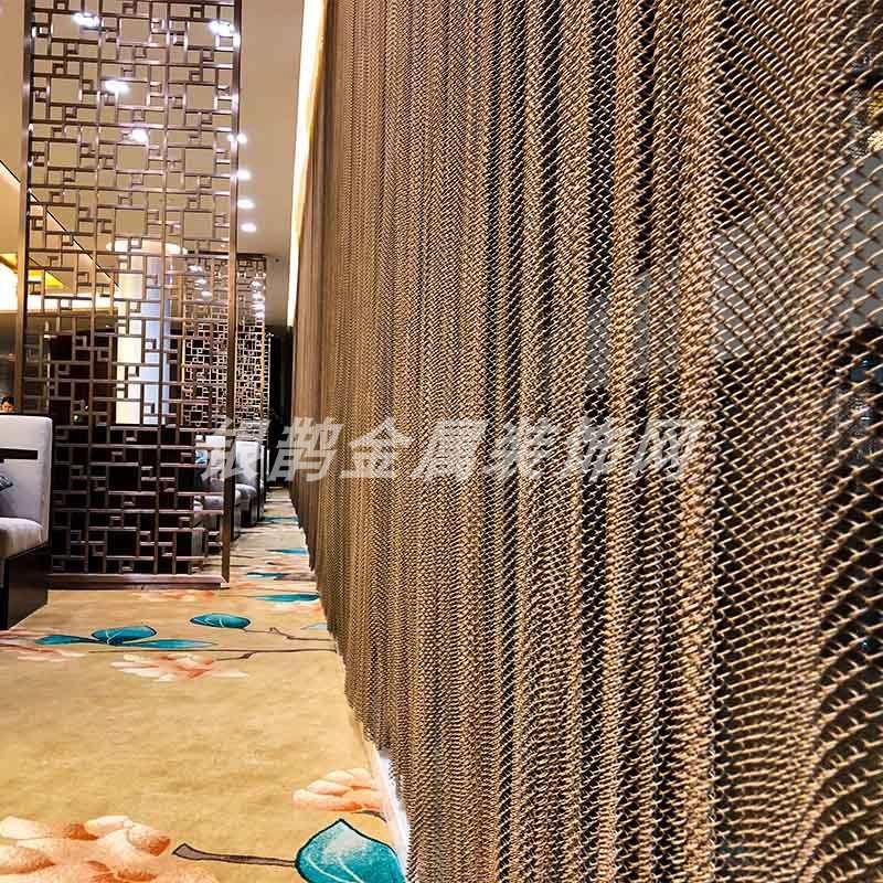 酒吧玄关帘子吊顶复古网门帘y金属黄铜网 酒店装饰网帘网勾花网