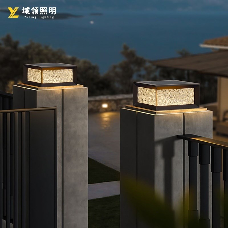 太阳能柱头灯户外防水室新v款别墅花园农村大门门柱立柱柱头柱灯