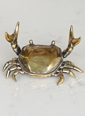 纯铜举重螃蟹摆件新o款实心横财将军居家办公茶宠茶桌盖置铜工艺