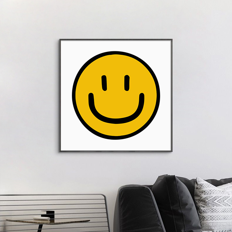 圆形笑脸治愈系玄关挂画r客厅装饰画沙发背景墙卧室壁画北欧极简图片