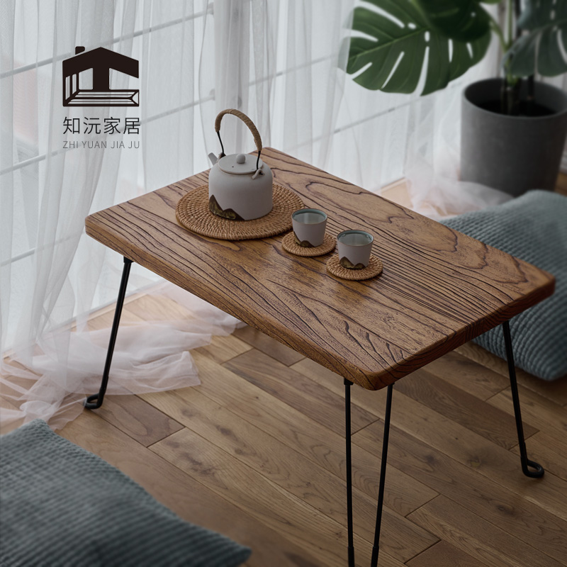 榆木实木折叠茶桌茶几矮桌飘窗炕桌榻L榻米阳台日式简约家用