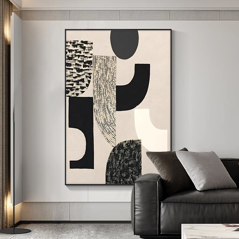法式黑白几何装饰画极简客t厅落地画壁画现代简约抽象线条玄关挂图片