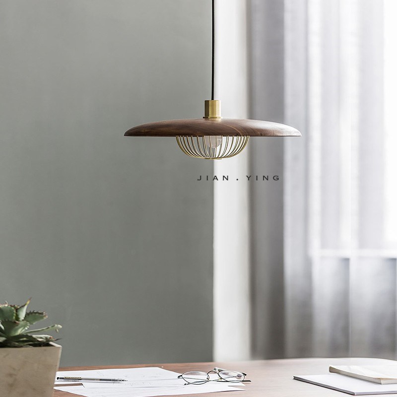 中古风侘寂风吊灯l网红餐厅灯笼中国风茶室实木原木吧台奶油风圆