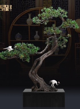 铜迎客松树摆件家居装饰品酒店B会所大堂玄关结婚开业乔迁送礼物