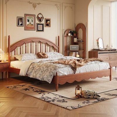 法式复古全实木床主卧高箱储物涟漪波浪床中古温莎床双人实木婚床