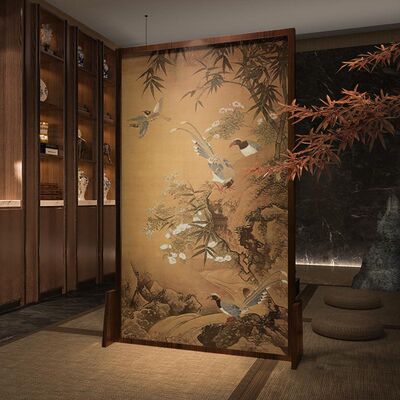 宋式美学新中式可移动屏风隔x断客厅玄关茶室进门遮挡卧室座屏花
