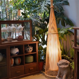 客厅古风禅意地灯卧室竹编 日式 白驹格物若谷侘寂风落地灯 中A式