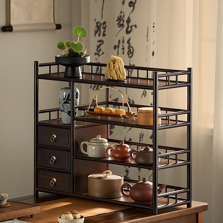 茶具架子置物g架桌面中式博古架小型茶叶收纳柜台面茶杯架子展示