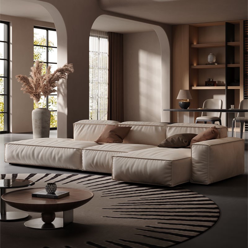 意式极简豆腐块磨砂布沙发自由组合客厅大小户型转V角贵妃高端布