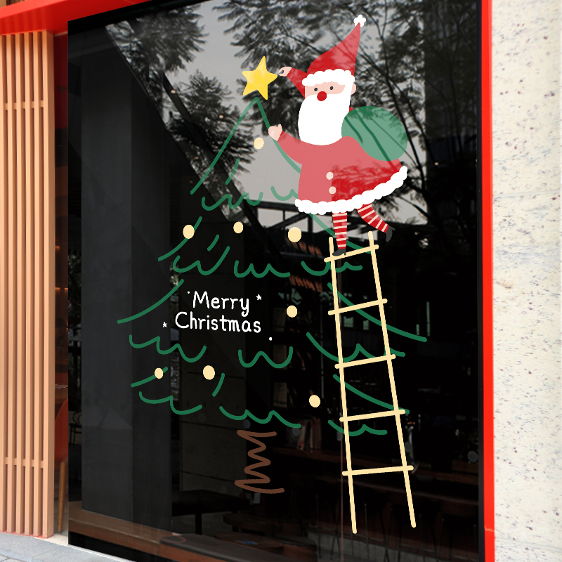 圣诞节装饰品圣诞l老人树场景布置墙贴窗户玻璃橱窗静电贴窗花贴
