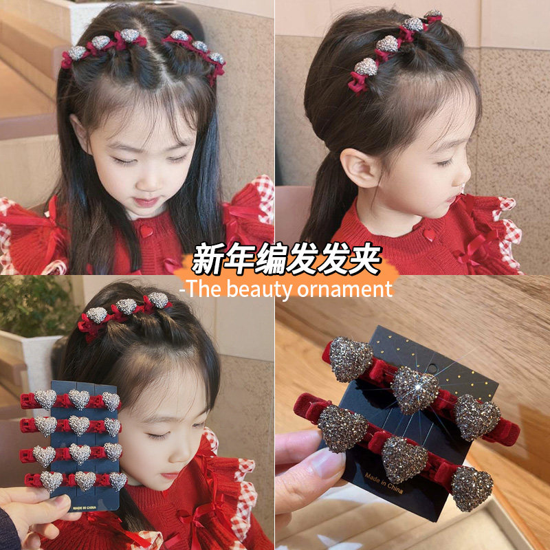 新年儿童碎发整理神器红色编发夹