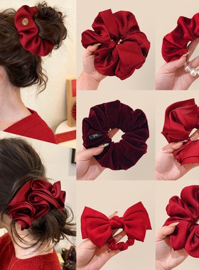 红色缎面大肠发圈女高级感洋气时尚丸子头发绳高弹力皮筋新年头绳