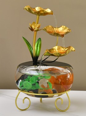 小型轻奢风鱼缸流水摆件招财家居客厅桌面创意水循环开Z业装饰礼