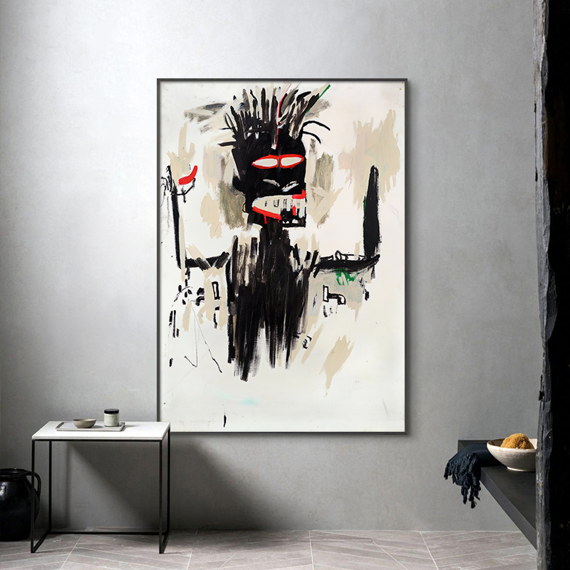 巴斯奎特Basqiuiat装饰画大幅工业风玄关挂画酒吧抽象潮流涂鸦壁图片