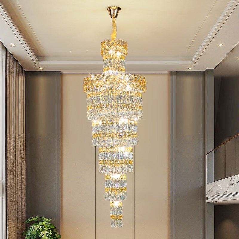复式楼客厅大吊灯中n空挑空挑高现代大灯轻奢跃层别墅楼中楼水晶