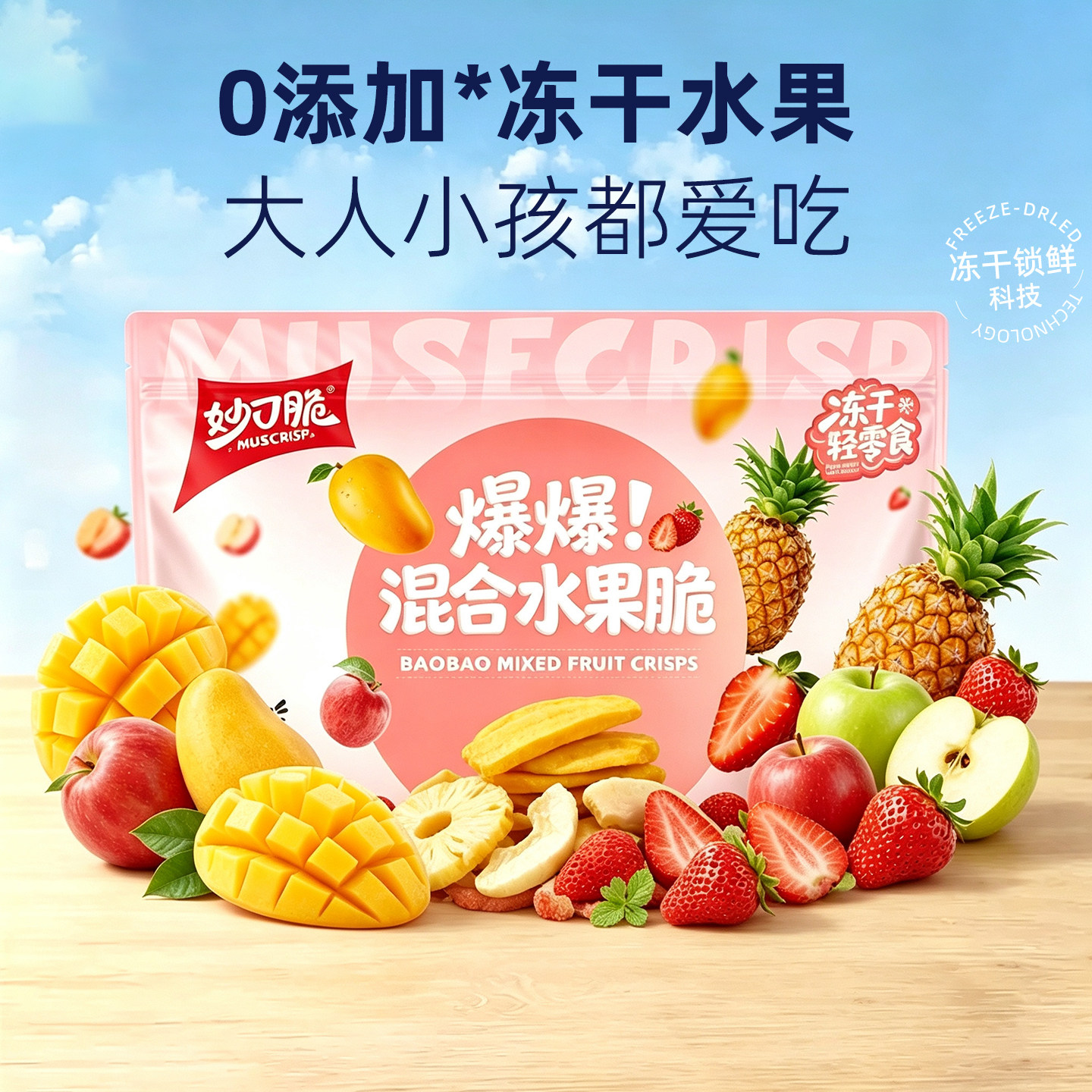 【3袋组合】妙口脆 混合水果脆片冻干水果儿童健康休闲零食