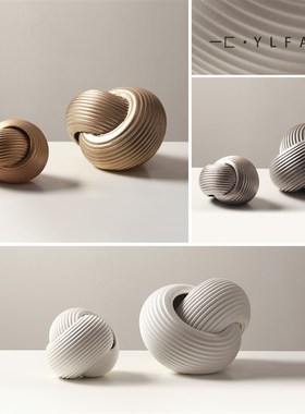 一匚现代简约g圆形螺纹陶瓷艺术摆件 样板间售楼处会所玄关装饰品