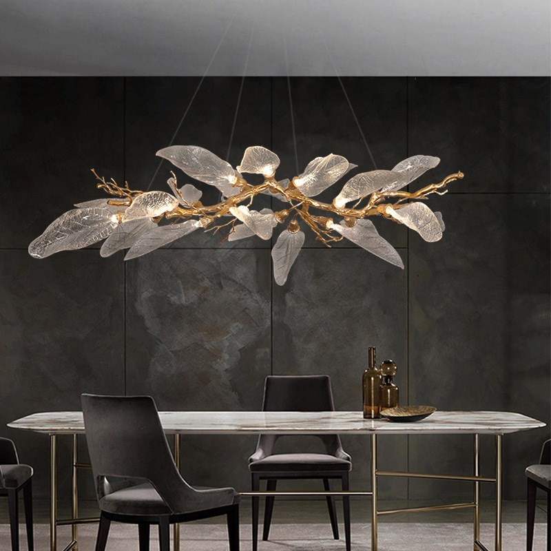 全铜叶片客厅餐厅吊灯卧q室灯中山灯具大全轻奢创意主灯树枝楼梯
