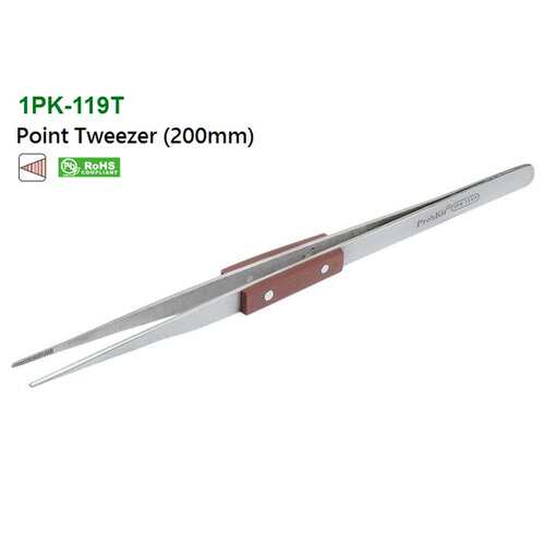 PROSKIT/宝工木柄不锈钢细尖镊子1PK-119T200mm
