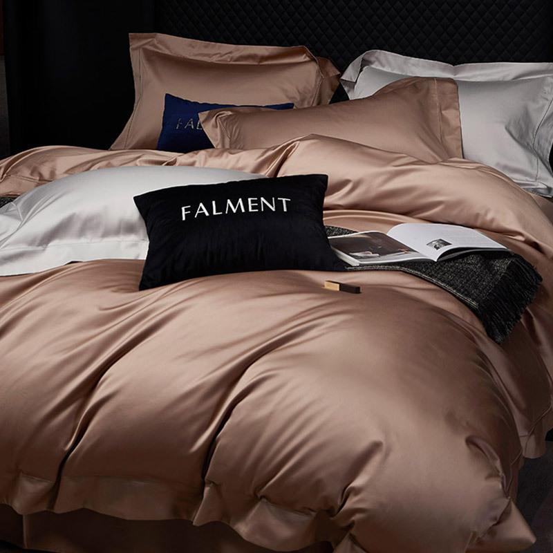 A类高奢140S匹马棉全棉四件套简约纯色高档宽边纯棉被套床上用品