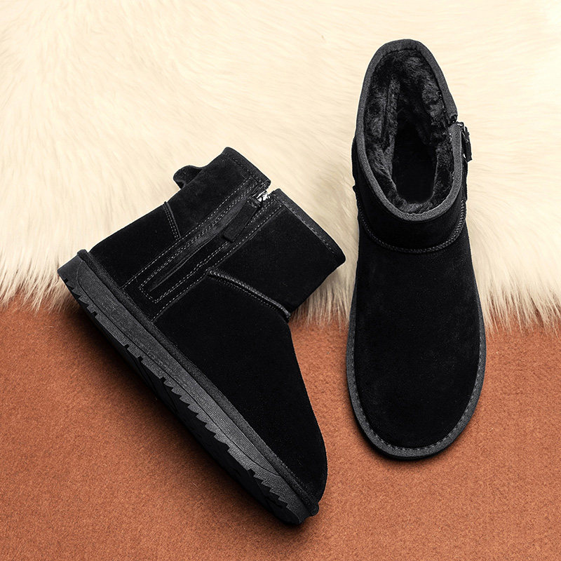 高帮加绒侧拉链保暖防滑雪地靴男