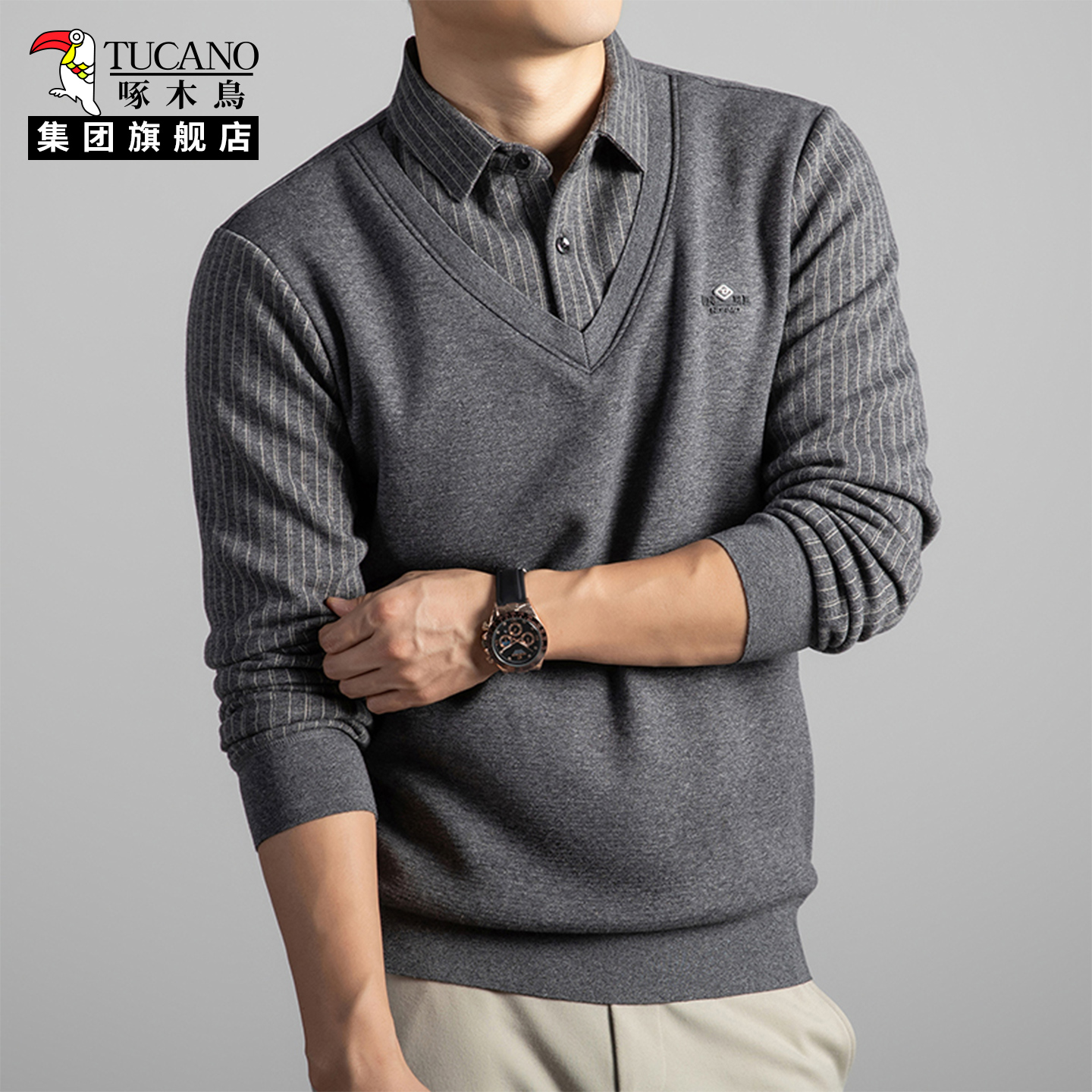 啄木鸟男士假两件衬衫领POLO衫