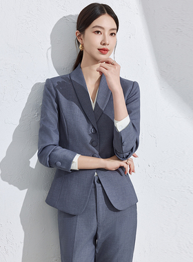 商务风灰色西装套装女长袖职业装气质经理工作服LQ