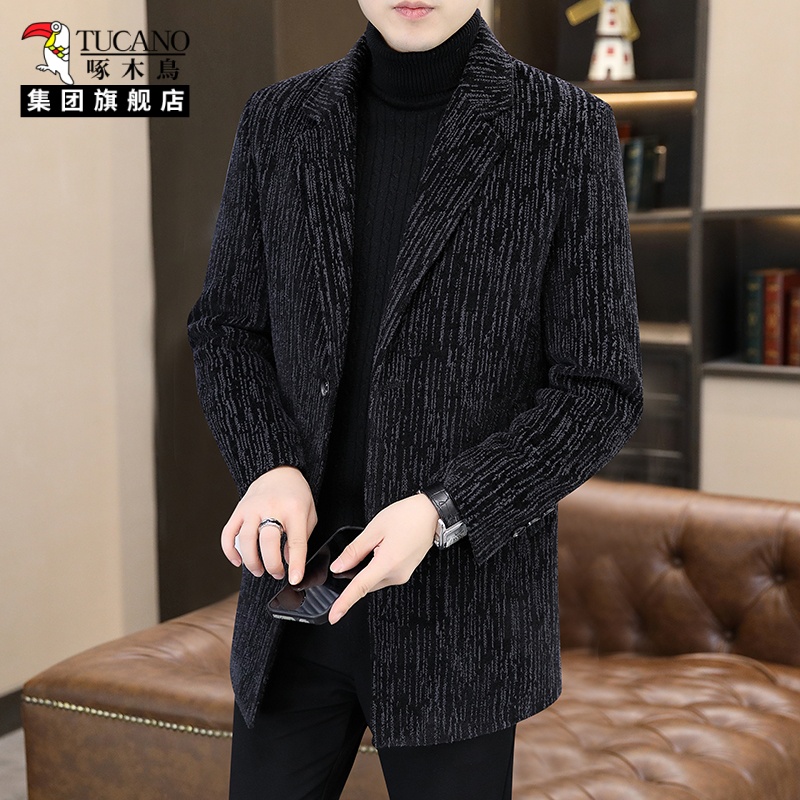 啄木鸟中长款风衣男士休闲西服