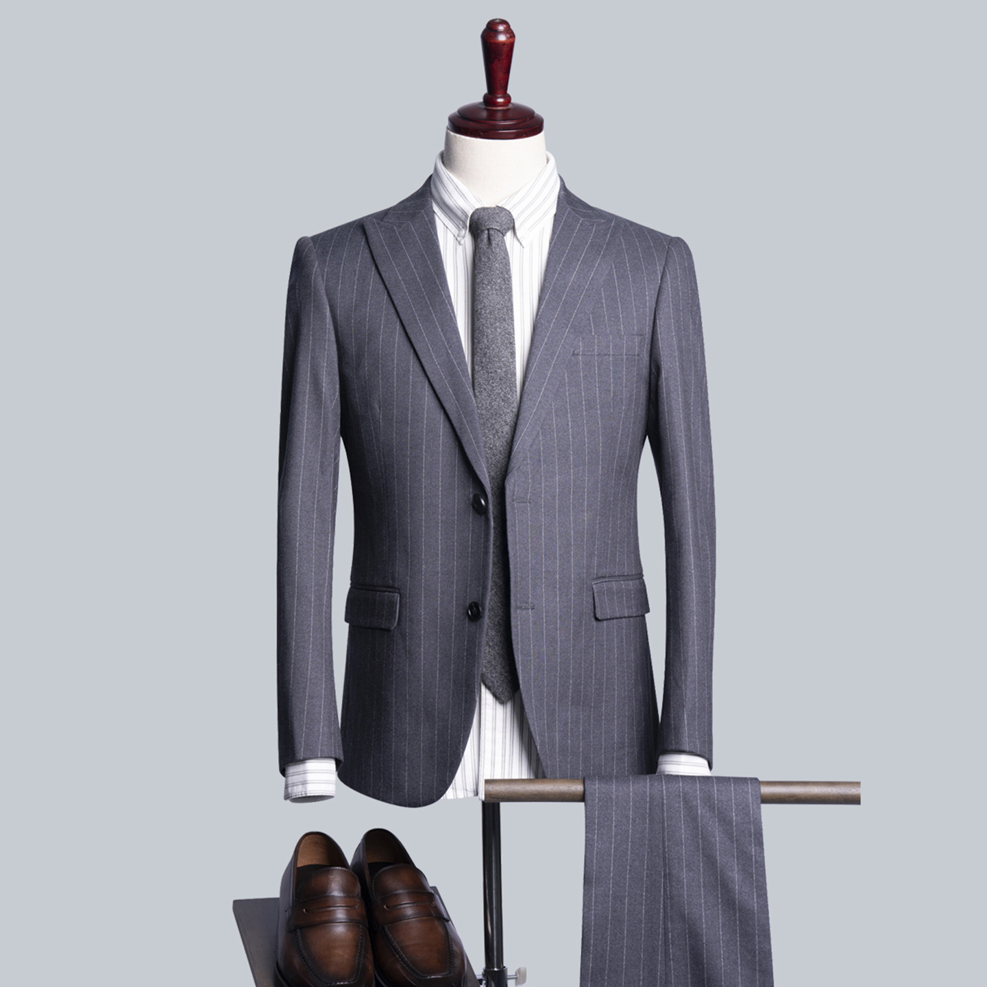 商务绅士风条纹西服套装男修身两件套职业正装婚礼西装两件套LQ