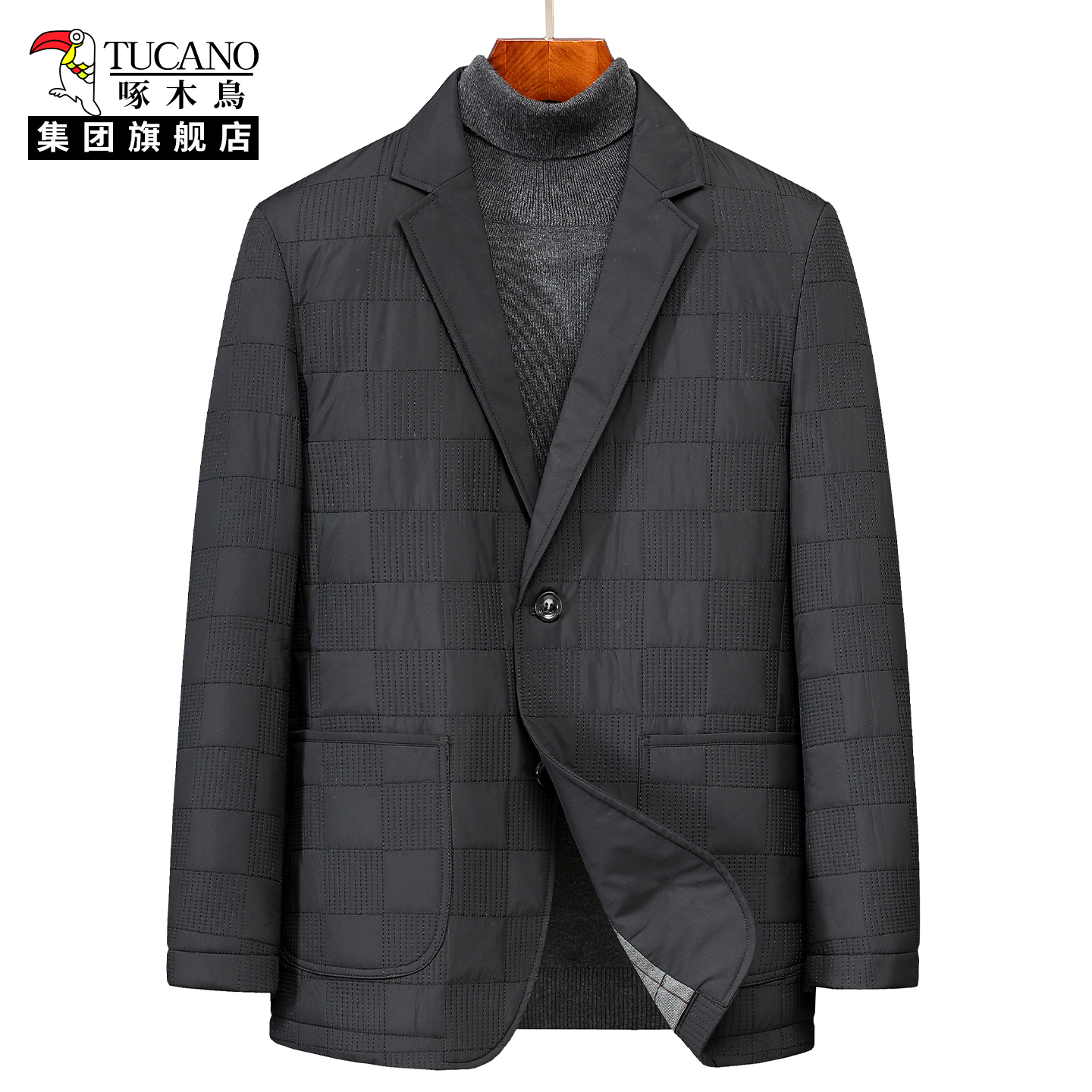 啄木鸟格子西装棉衣男士冬季