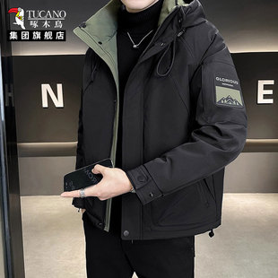 啄木鳥冬季男士工装羽绒棉服韩版连帽外套防风保暖抗寒潮冲锋衣XN