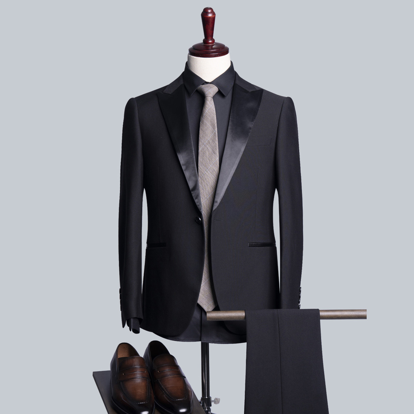商务风男士西服套装黑色修身结婚礼服伴郎职业装工作服两件套LQ