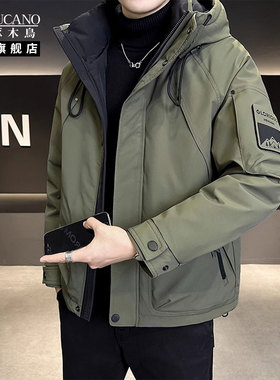 啄木鳥冬季男士工装羽绒棉服韩版潮流连帽外套保暖抗寒冲锋衣帅XN