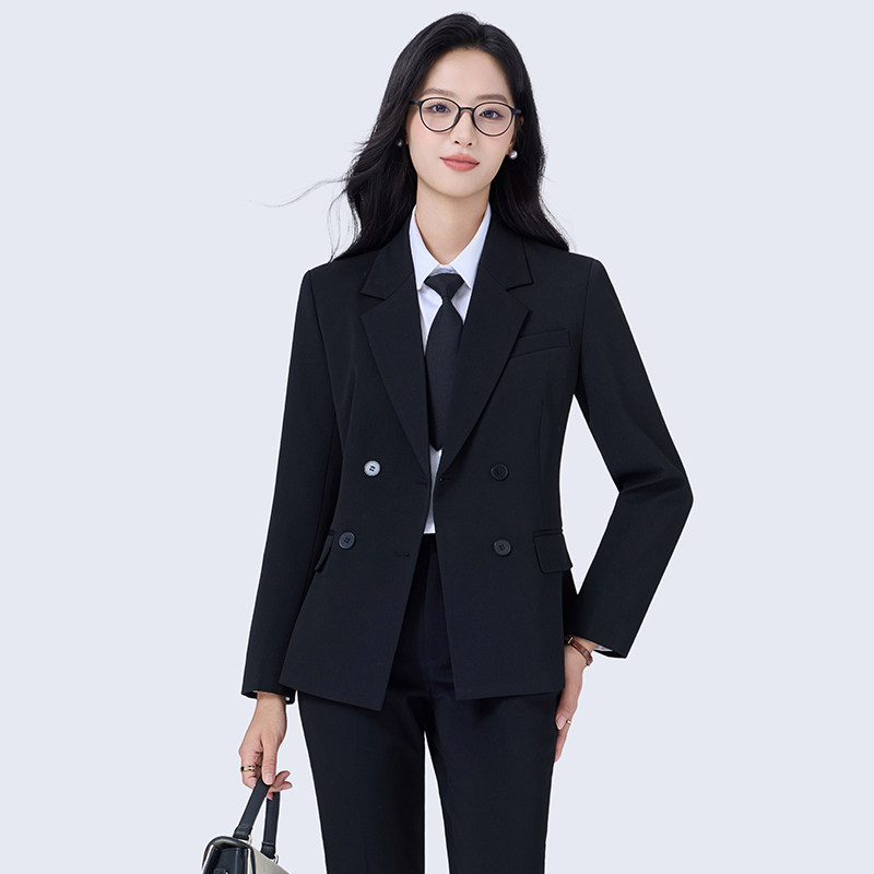 纯色双排扣西装套装女商务风职业装干练气质正装职场通勤LQ