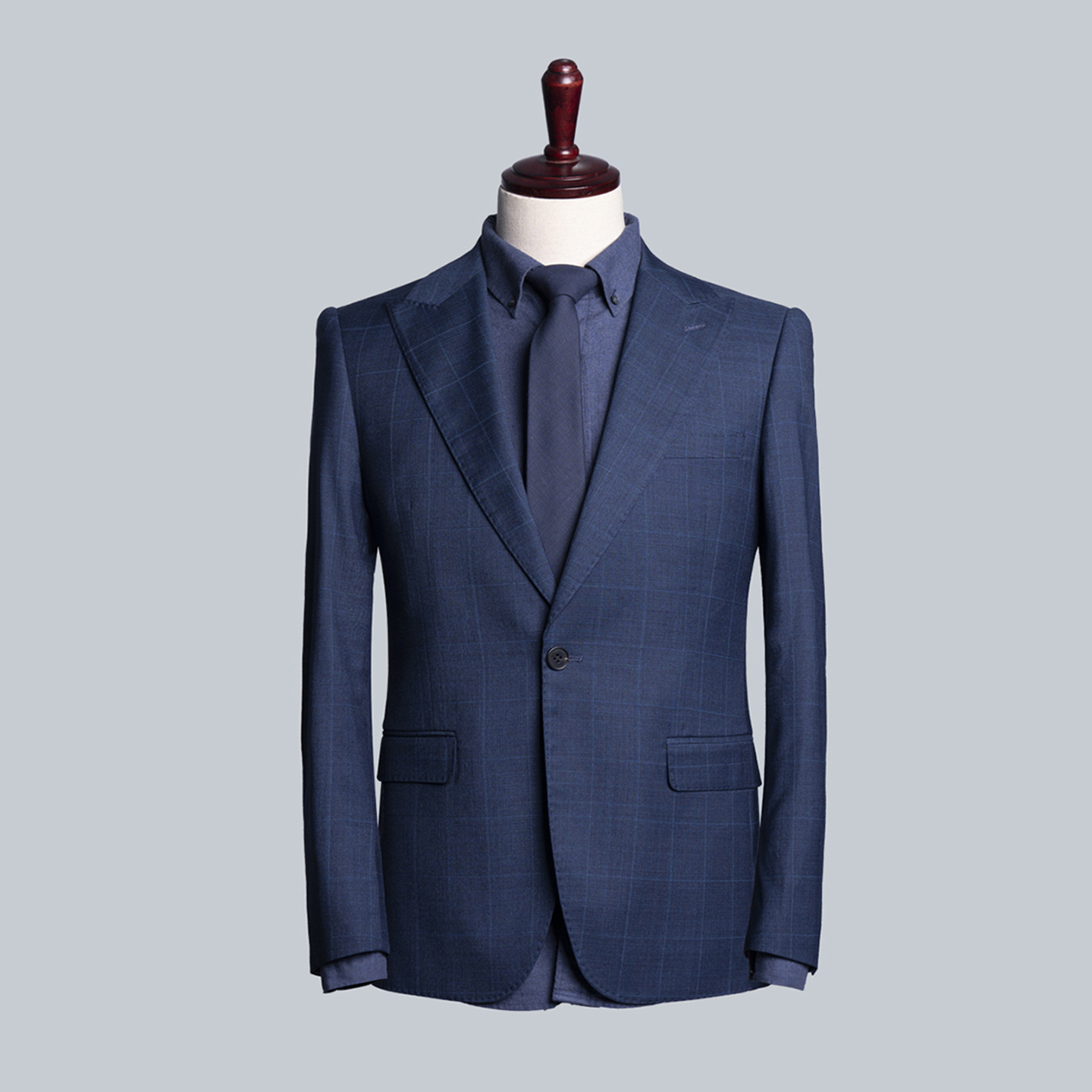 商务风男士深蓝色格纹西装套装修身正装时尚帅气西服外套高级感LQ