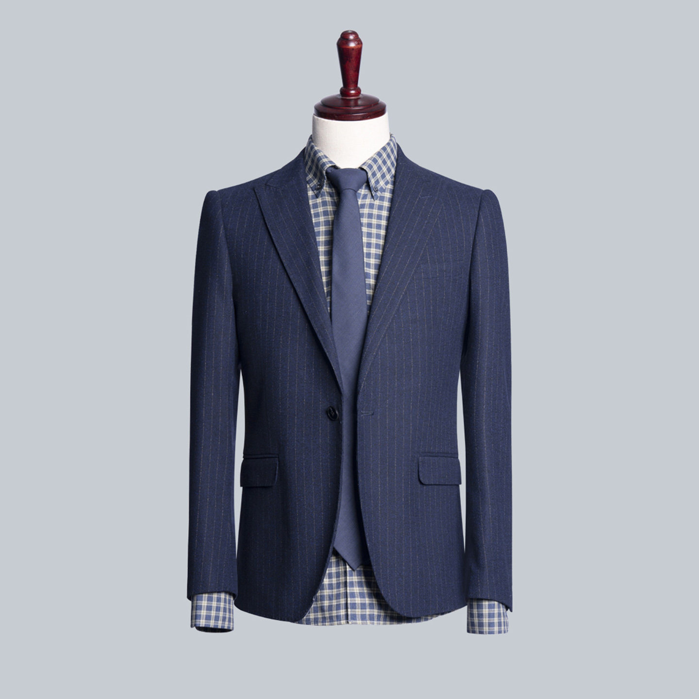 商务绅士风深蓝色条纹西装男修身正装帅气西服外套上衣工作服LQ