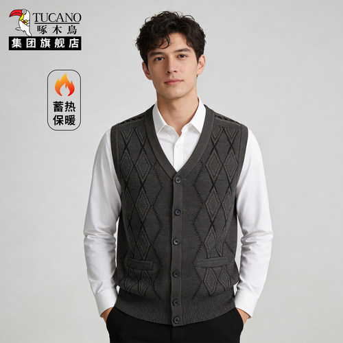 啄木鸟马甲男款秋冬季加厚保暖坎肩超好看马甲男式防风男装开衫YC
