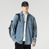 休闲衬衣工装 啄木鸟男装 百搭外套 牛仔衬衫 男宽松美式 2026新款 长袖