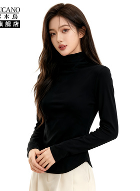 啄木鸟保暖上衣女士2025新款冬季可外穿黑色秋衣单件打底衫内衣FA