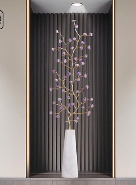 玄关水晶发财树摆l件客厅走廊壁龛轻奢高档竖高细长落地艺术装饰