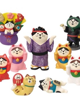 日式猫 a 元旦新年福寿安康可爱树脂摆件拍照道具桌面装饰摆件