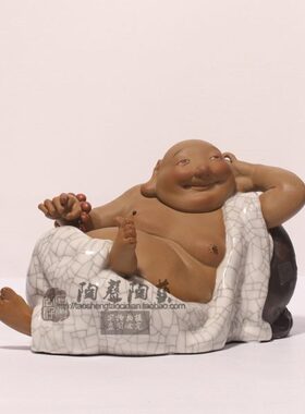 高枕无忧弥勒笑佛陶瓷工艺石湾公仔博古架酒柜电视柜中式创意摆件