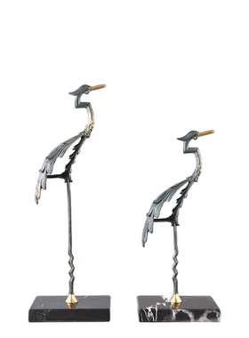 新中式现代简约金属仙鹤家居摆件样板房间酒店Q售楼部客厅玄关装