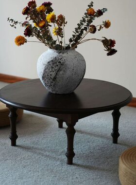 黑不二|柚木小茶桌\侘寂风全实木飘窗台榻榻米阳台家用复古民宿茶