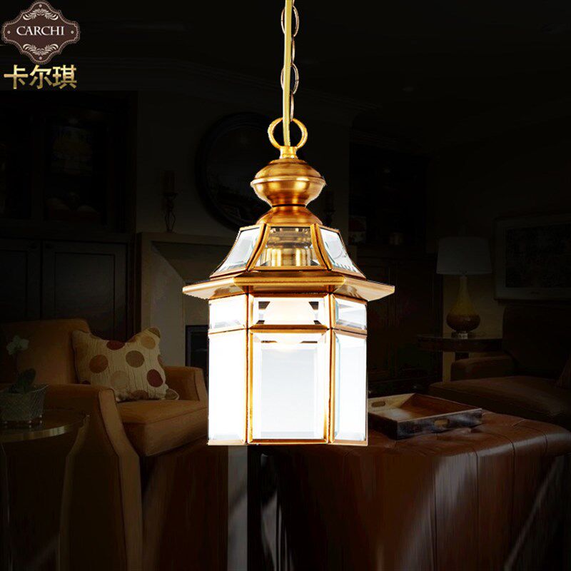 欧式小吊灯 复古简约大气全铜小E吊灯 走廊玄关阳台纯铜灯具