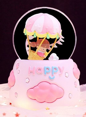 热气球水a晶球八音盒发光带灯女生生日礼物桌面家居桌面装饰