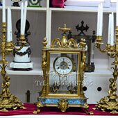 老式 古钟铜机械 全铜四柱美女蜡烛台钟表成套 上弦报时钟表仿古董