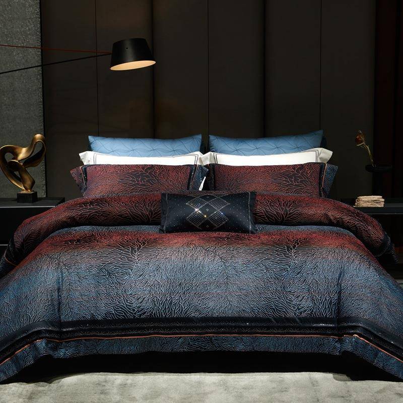 屿川优选丨140s全棉色织金丝提花长绒棉工艺款四件套轻奢床品套件